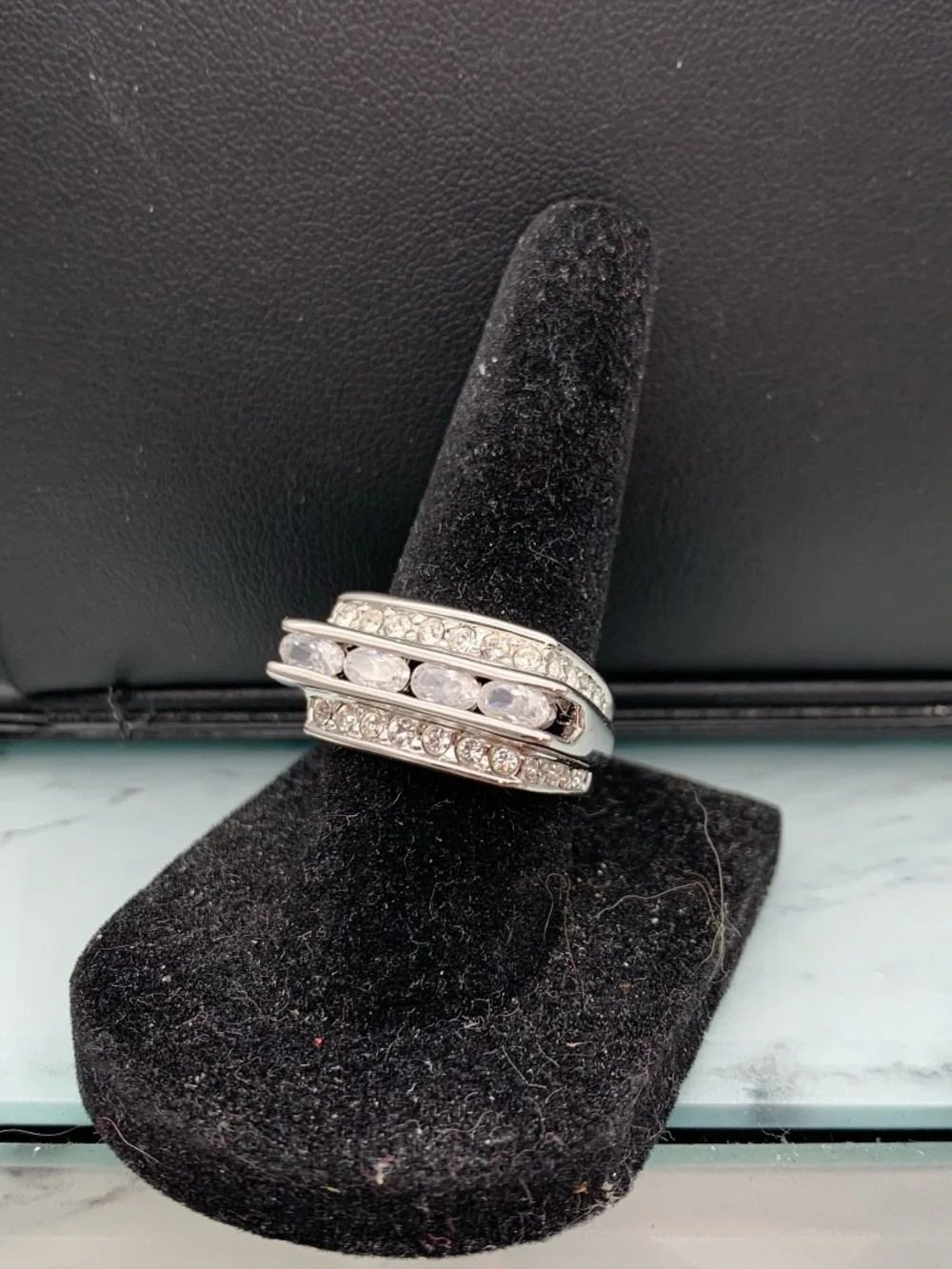 Camilla Silver Tone Crystal Stack Ring — Clear/White Stones